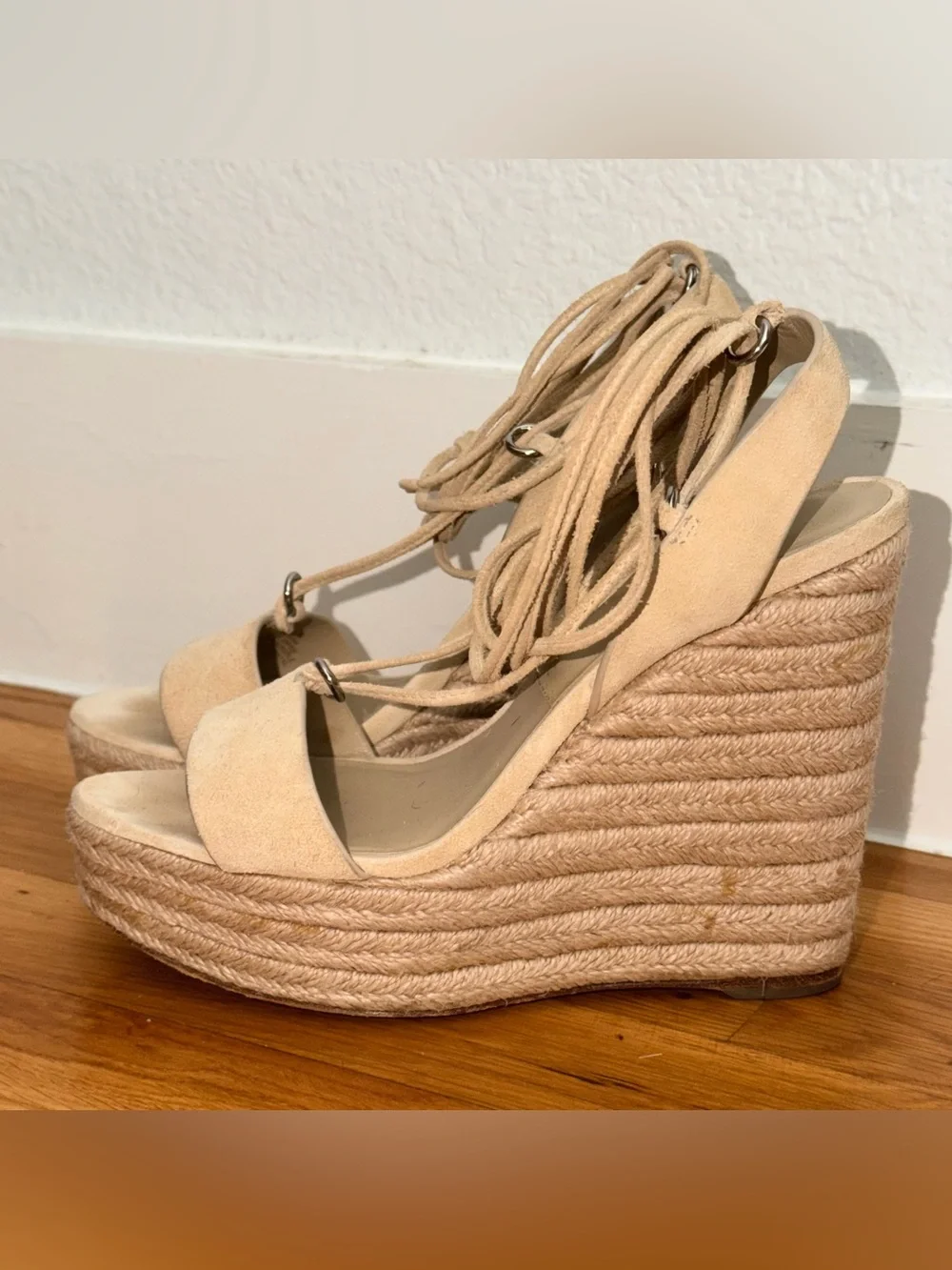 Michael Kors Collection Beige Espadrille Wedge Sandals